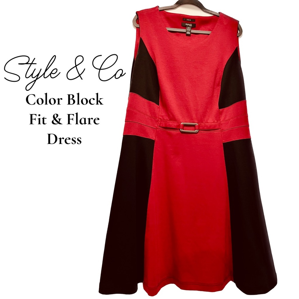 Style & Co Black & Red Color Block Dress